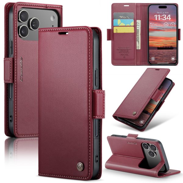 for iPhone 17 Pro Max Wallet Case, RFID Blocking with Kickstand 3 Credit Card Slot and Cash Slot Magnetic Closure Wireless Charging Slim PU Leather Protective Cover - Brown