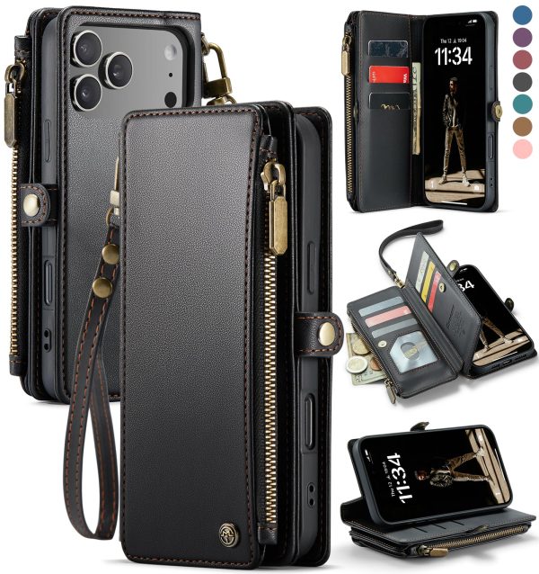 Defencase Compatible with iPhone 17 Pro Case Wallet with RFID Blocking Card Holder for Women and Men, PU Leather Magnetic Snap Flip Zipper Strap Wallet Phone Case for iPhone 17 Pro 6.3", Blue Green