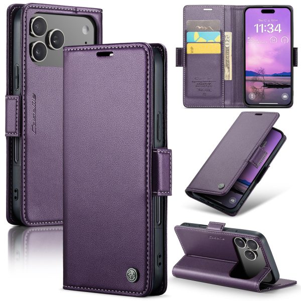 for iPhone 17 Pro Max Wallet Case, RFID Blocking with Kickstand 3 Credit Card Slot and Cash Slot Magnetic Closure Wireless Charging Slim PU Leather Protective Cover - Brown