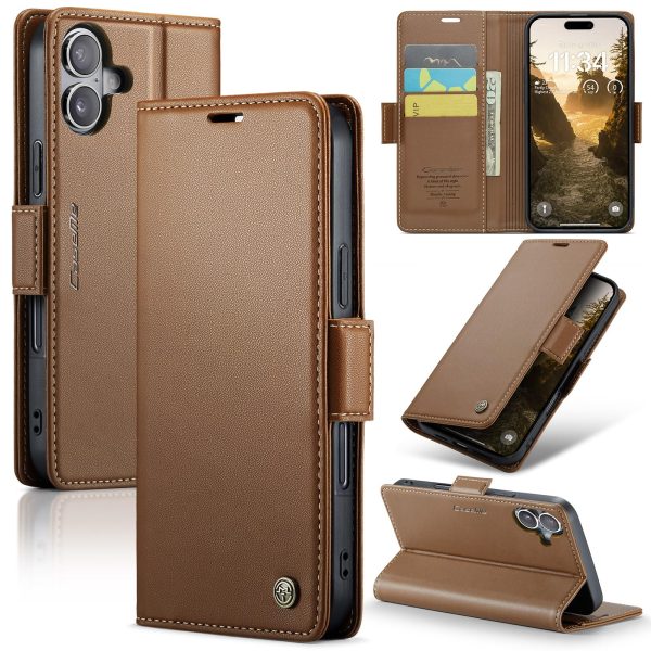 for iPhone 17 Pro Max Wallet Case, RFID Blocking with Kickstand 3 Credit Card Slot and Cash Slot Magnetic Closure Wireless Charging Slim PU Leather Protective Cover - Brown