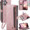 Defencase Compatible with iPhone 17 Case Wallet with RFID Blocking Card Holder for Women and Men, Fashion PU Leather Magnetic Snap Flip Zipper Strap Wallet Phone Case for iPhone 17 6.3", Rose Pink