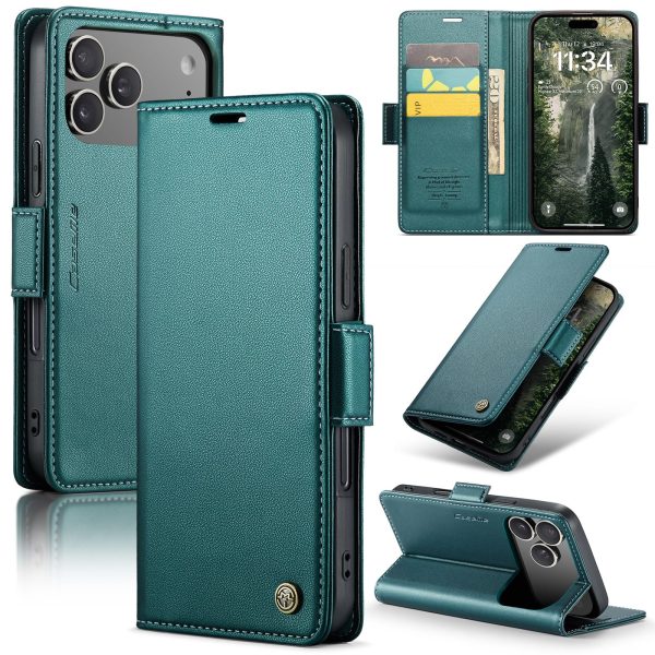 for iPhone 17 Pro Max Wallet Case, RFID Blocking with Kickstand 3 Credit Card Slot and Cash Slot Magnetic Closure Wireless Charging Slim PU Leather Protective Cover - Brown
