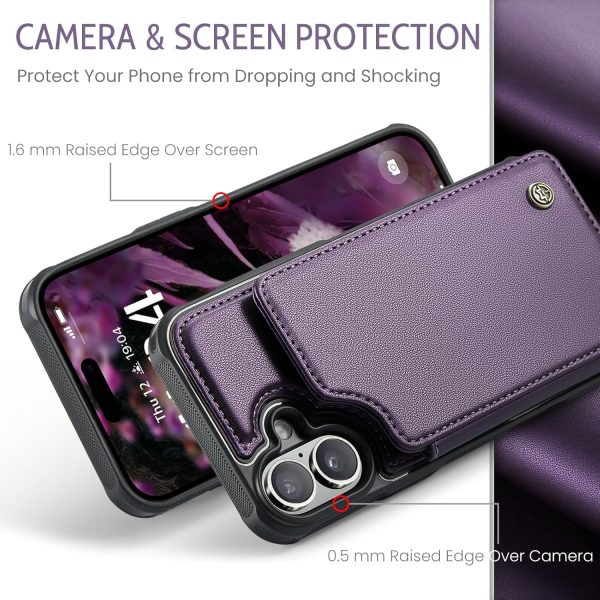 for iPhone 17 Wallet Case with RFID Blocking and 4 Credit Card Holder, Premium Durable Slim Leather Magnetic Clasp Kickstand Heavy Duty Shockproof Protective Cover.- Purple
