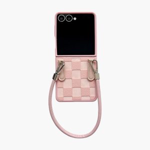 Samsung Galaxy Z Flip 7 Full Cover Composite Square Plaid Case with Handle, Simple Plaid Pattern.