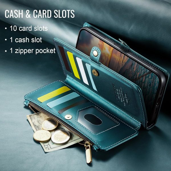 Defencase Compatible with iPhone 17 Pro Case Wallet with RFID Blocking Card Holder for Women and Men, PU Leather Magnetic Snap Flip Zipper Strap Wallet Phone Case for iPhone 17 Pro 6.3", Blue Green