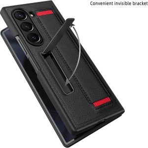 ​​for Samsung Galaxy Z Fold 7 Slim Case with Wrist Strap & Multi-Angle Stand, Built-in Screen Protector Shockproof Full Body Drop Fall Protection - Red