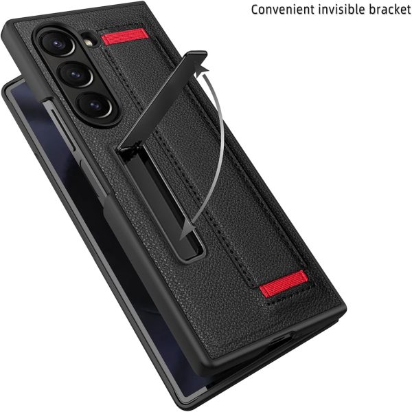 ​​for Samsung Galaxy Z Fold 7 Slim Case with Wrist Strap & Multi-Angle Stand, Built-in Screen Protector Shockproof Full Body Drop Fall Protection - Red