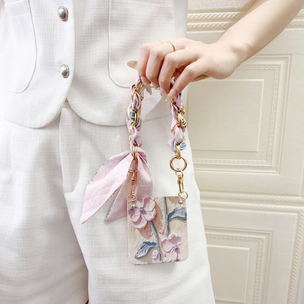 Samsung Galaxy Z Flip 7/6/5 Offers a Flat Embossed Watercolor Floral Full wrap Phone case, Complete with a Silk Scarf/Bracelet and an Exquisite Oil Painting Pattern. - Image 5