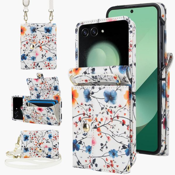 XIMAND for Samsung Galaxy Z Flip 7 Accordion Crossbody Wallet Case, 4 Card Slots, RFID Blocking, and 3 Straps - Vibrant Floral Cute Colorful Blooming Flower Art Fashionable - Image 2