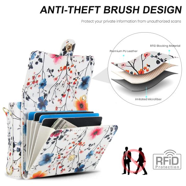 XIMAND for Samsung Galaxy Z Flip 7 Accordion Crossbody Wallet Case, 4 Card Slots, RFID Blocking, and 3 Straps - Vibrant Floral Cute Colorful Blooming Flower Art Fashionable - Image 8