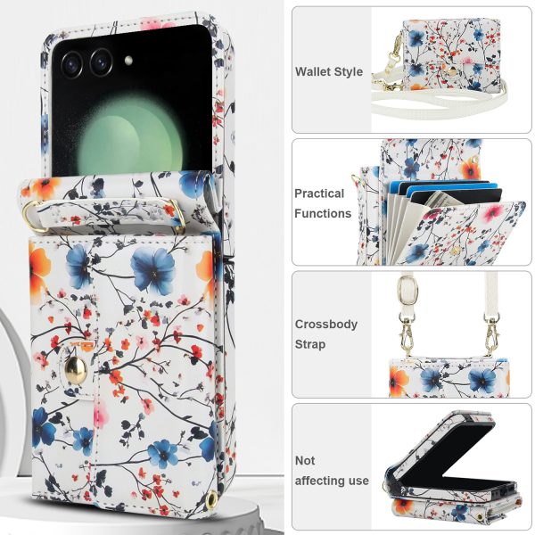 XIMAND for Samsung Galaxy Z Flip 7 Accordion Crossbody Wallet Case, 4 Card Slots, RFID Blocking, and 3 Straps - Vibrant Floral Cute Colorful Blooming Flower Art Fashionable - Image 3