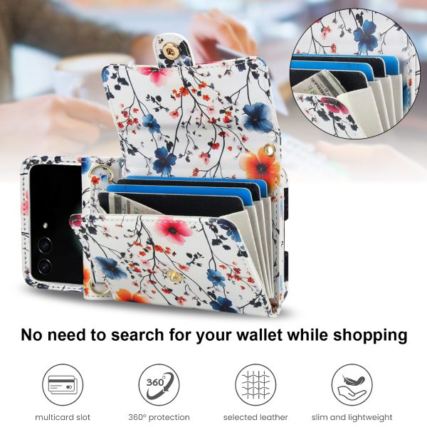 XIMAND for Samsung Galaxy Z Flip 7 Accordion Crossbody Wallet Case, 4 Card Slots, RFID Blocking, and 3 Straps - Vibrant Floral Cute Colorful Blooming Flower Art Fashionable - Image 7