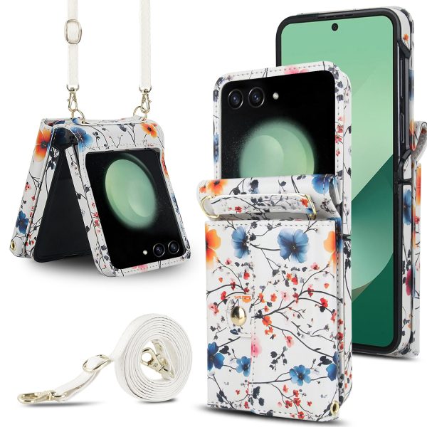 XIMAND for Samsung Galaxy Z Flip 7 Accordion Crossbody Wallet Case, 4 Card Slots, RFID Blocking, and 3 Straps - Vibrant Floral Cute Colorful Blooming Flower Art Fashionable - Image 5