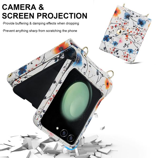 XIMAND for Samsung Galaxy Z Flip 7 Accordion Crossbody Wallet Case, 4 Card Slots, RFID Blocking, and 3 Straps - Vibrant Floral Cute Colorful Blooming Flower Art Fashionable - Image 4