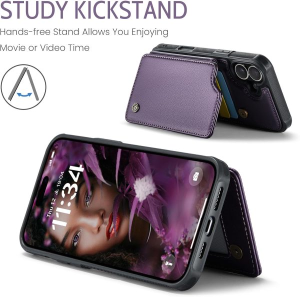 for iPhone 17 Wallet Case with RFID Blocking and 4 Credit Card Holder, Premium Durable Slim Leather Magnetic Clasp Kickstand Heavy Duty Shockproof Protective Cover.- Purple