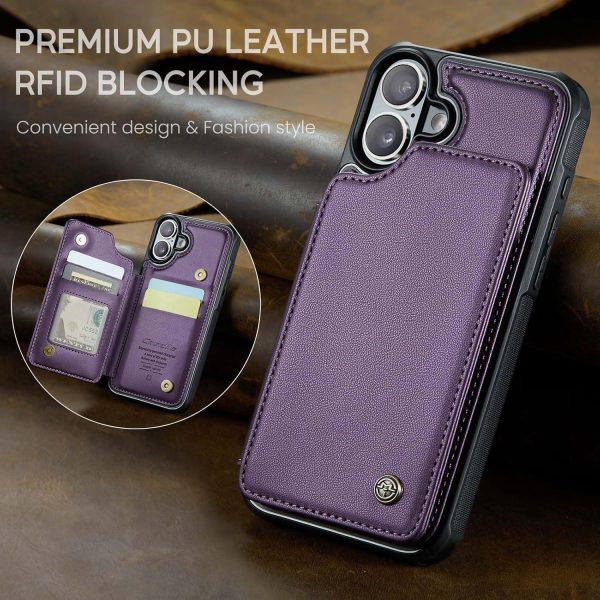 for iPhone 17 Wallet Case with RFID Blocking and 4 Credit Card Holder, Premium Durable Slim Leather Magnetic Clasp Kickstand Heavy Duty Shockproof Protective Cover.- Purple