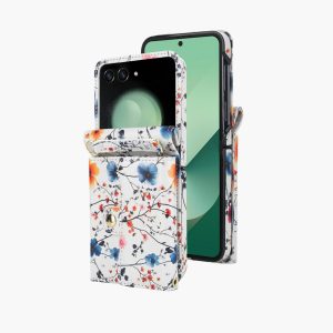 XIMAND for Samsung Galaxy Z Flip 7 Accordion Crossbody Wallet Case, 4 Card Slots, RFID Blocking, and 3 Straps - Vibrant Floral Cute Colorful Blooming Flower Art Fashionable