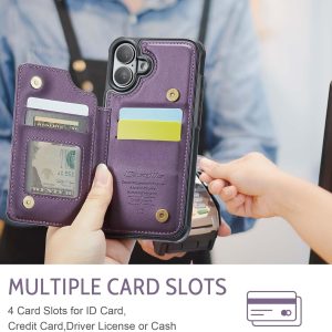 for iPhone 17 Wallet Case with RFID Blocking and 4 Credit Card Holder, Premium Durable Slim Leather Magnetic Clasp Kickstand Heavy Duty Shockproof Protective Cover.- Purple