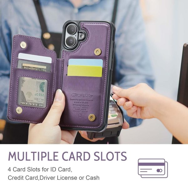 for iPhone 17 Wallet Case with RFID Blocking and 4 Credit Card Holder, Premium Durable Slim Leather Magnetic Clasp Kickstand Heavy Duty Shockproof Protective Cover.- Purple