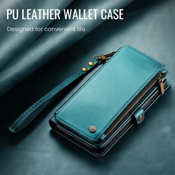 Defencase Compatible with iPhone 17 Pro Case Wallet with RFID Blocking Card Holder for Women and Men, PU Leather Magnetic Snap Flip Zipper Strap Wallet Phone Case for iPhone 17 Pro 6.3", Blue Green