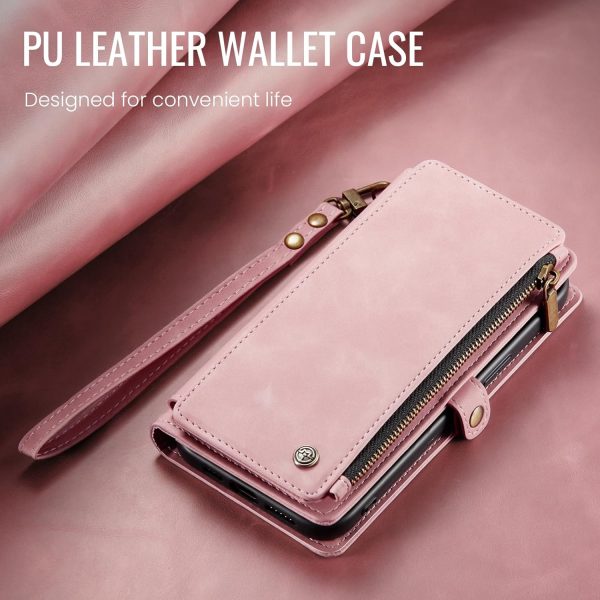 Defencase Compatible with iPhone 17 Case Wallet with RFID Blocking Card Holder for Women and Men, Fashion PU Leather Magnetic Snap Flip Zipper Strap Wallet Phone Case for iPhone 17 6.3", Rose Pink
