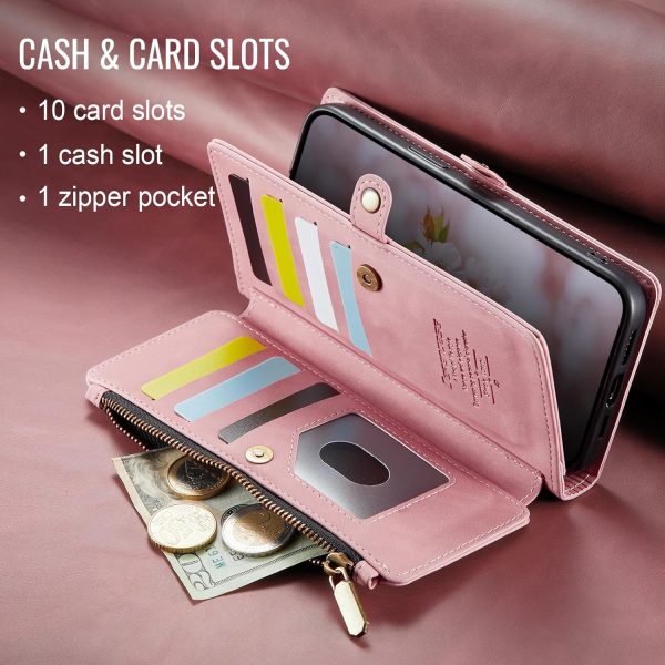 Defencase Compatible with iPhone 17 Case Wallet with RFID Blocking Card Holder for Women and Men, Fashion PU Leather Magnetic Snap Flip Zipper Strap Wallet Phone Case for iPhone 17 6.3", Rose Pink