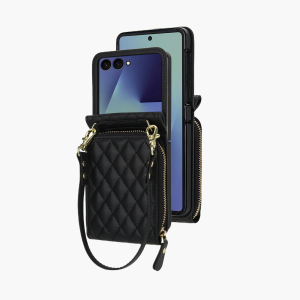 Samsung Galaxy Z Flip 7 Case with 8-Card Holder and Detachable Crossbody Strap.